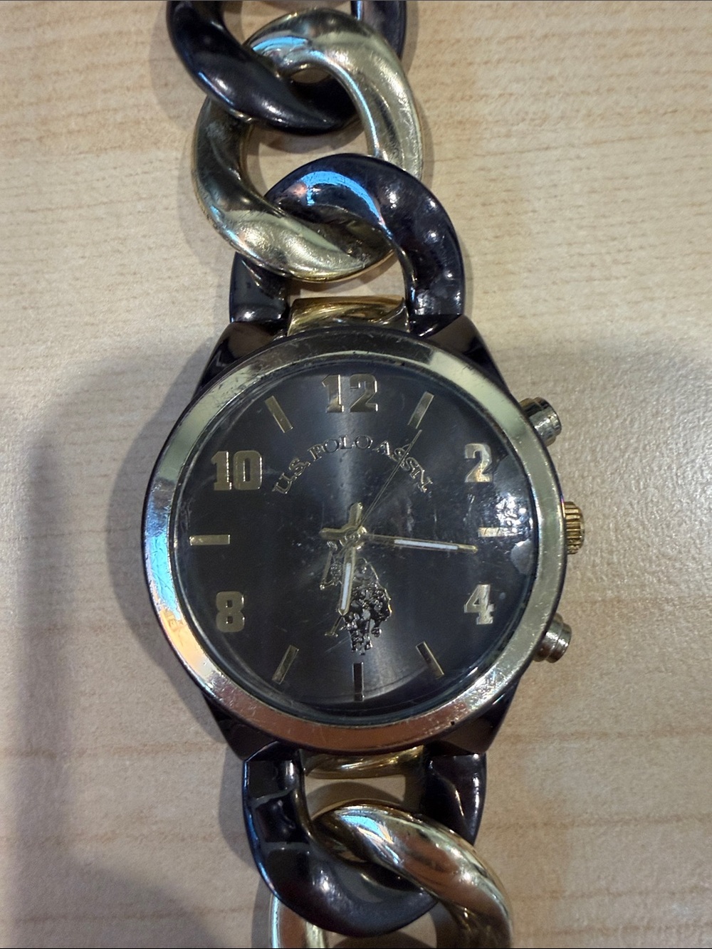 U.S Polo Assn. USC40177 1217 ladies watch with gold and black chain strap